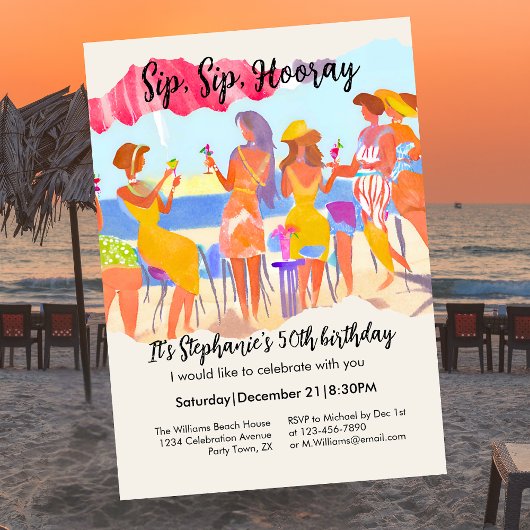 Invitation Drôle Summer Beach Cocktail Femme 50e anniversaire