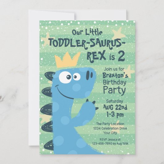 Invitation Drôle T-Rex Dinosaur Thème Anniversaire du garçon (Devant)