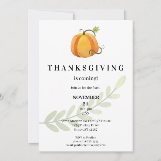 Invitation Drôle Thanksgiving arrive ! Citrouille (Devant)