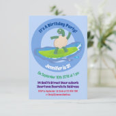 Invitation Drôle tortue vague de surf dessin animé (Debout devant)