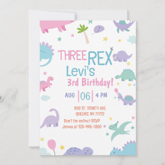 Invitation drôle Trois Rex 3ème Dinosaure Anniversaire