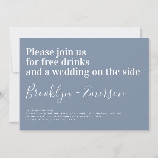 Invitation Drôle Typographie Dusty Mariage bleu (Devant)