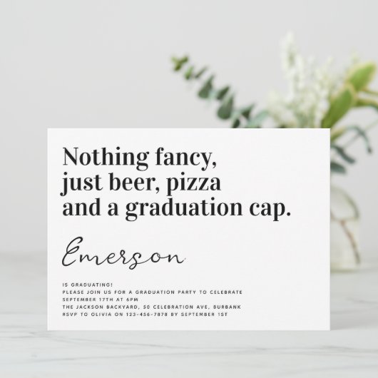 Invitation Drôle Typographie Rien Fancy Grad Party (Debout devant)