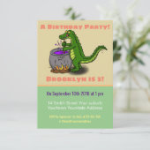 Invitation Drôle vert alligator cuisine dessin animé invitati (Debout devant)