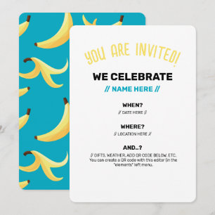 Invitation Drôles de faveurs de fête à la banane rétro avec j