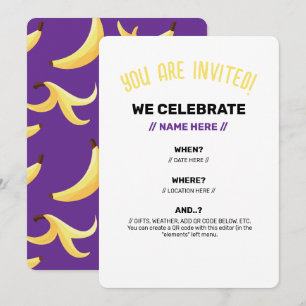 Invitation Drôles de faveurs de fête à la banane rétro avec j