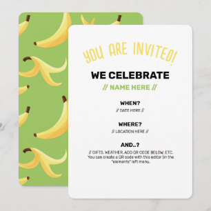 Invitation Drôles de faveurs de fête à la banane rétro avec j