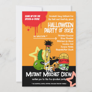 Invitation Drôles d'Halloween en dessin animé mutant dégoûtan