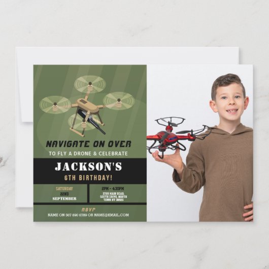 Invitation Drones Volant Anniversaire Armée Camo Photo Invita (Devant)