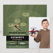 Invitation Drones Volant Anniversaire Armée Camo Photo Invita (Devant / Derrière)