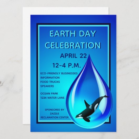 Invitation Drop d'eau et Orca (Devant / Derrière)