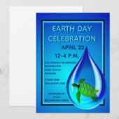 Invitation Drop d'eau et tortue marine (Devant / Derrière)