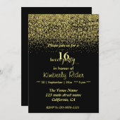 Invitation Dropping Gold Parties scintillant Sweet 16 Anniver (Devant / Derrière)