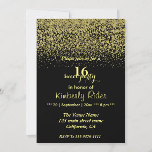 Invitation Dropping Gold Parties scintillant Sweet 16 Anniver