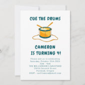 Invitation Drummer Drums Musique Bleu 4ème anniversaire (Devant)