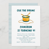 Invitation Drummer Drums Musique Bleu 4ème anniversaire (Devant / Derrière)