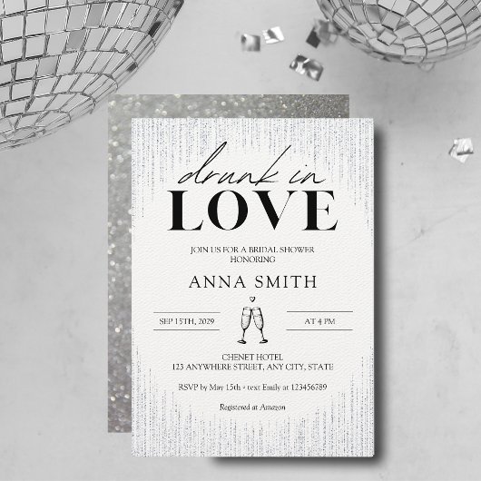 Invitation Drunin in Love Silver Sparkles Fête des mariées