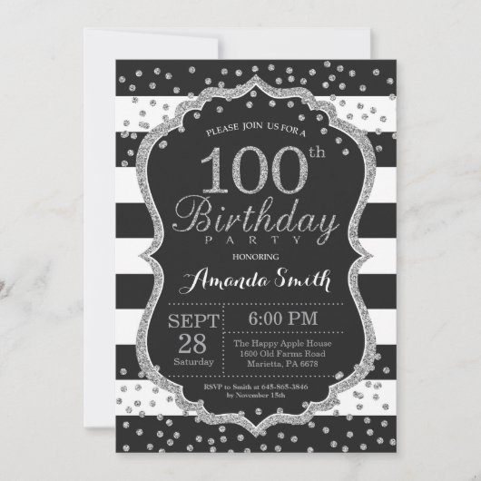 Invitation du 100e anniversaire. Noir et argent (Devant)
