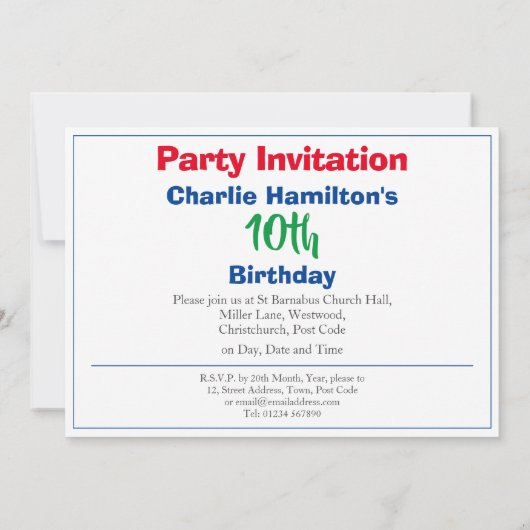 Invitation du 10e anniversaire (Dos)