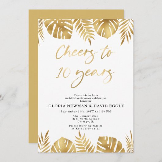 Invitation du 10e anniversaire du Mariage d'or (Devant / Derrière)