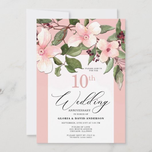 Invitation du 10e anniversaire du Mariage Peach Fl (Devant)