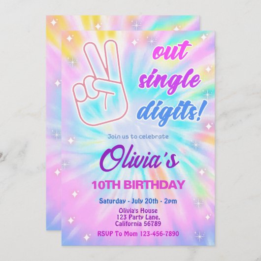 Invitation du 10e anniversaire Peace Out Chiffres (Devant / Derrière)