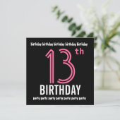 Invitation du 12e anniversaire Modèle rose noir (Debout devant)