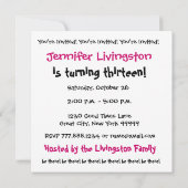 Invitation du 12e anniversaire Modèle rose noir (Dos)