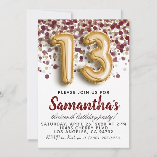 Invitation du 13e anniversaire (Devant)