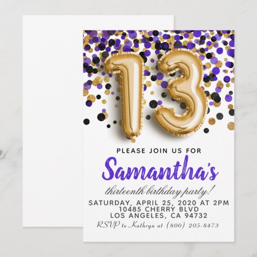 Invitation du 13e anniversaire (Devant / Derrière)