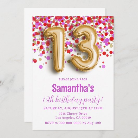 Invitation du 13e anniversaire (Devant / Derrière)