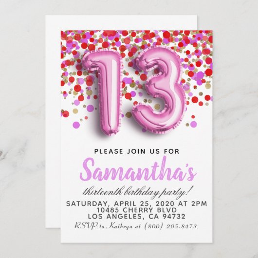 Invitation du 13e anniversaire (Devant / Derrière)