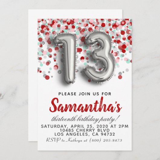 Invitation du 13e anniversaire (Devant / Derrière)