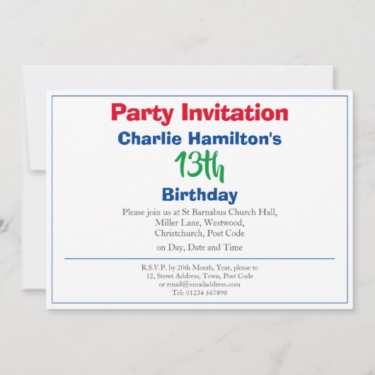 Invitation du 13e anniversaire (Dos)