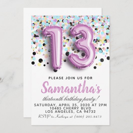 Invitation du 13e anniversaire (Devant / Derrière)