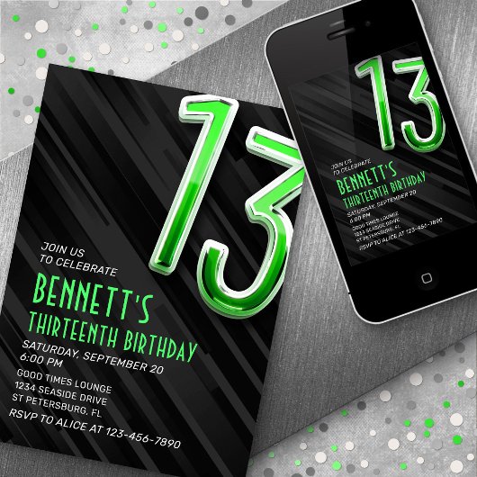 Invitation du 13e anniversaire des garçons moderne