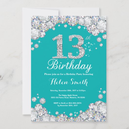 Invitation du 13e anniversaire Diamant Turquoise e (Devant)
