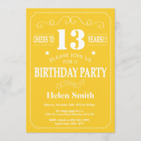 Invitation du 13e anniversaire Jaune et blanc