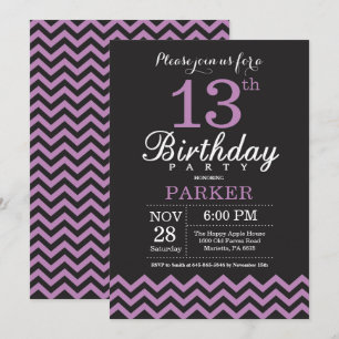 Invitation du 13e anniversaire Noir et violet