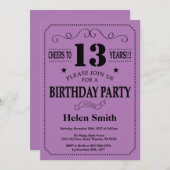 Invitation du 13e anniversaire Noir et violet (Devant / Derrière)