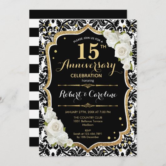 Invitation du 15e anniversaire - Black White Gold (Devant / Derrière)