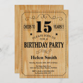 Invitation du 15e anniversaire Bois rustique (Devant / Derrière)
