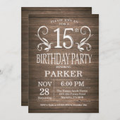 Invitation du 15e anniversaire Bois rustique Flora (Devant / Derrière)