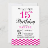 Invitation du 15e anniversaire Hot Pink Chevron (Devant)