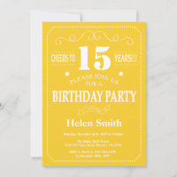 Invitation du 15e anniversaire Jaune et blanc