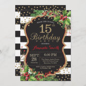 Invitation du 15e anniversaire. Noir rouge Noël (Devant / Derrière)