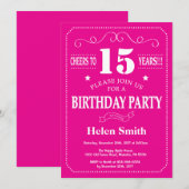 Invitation du 15e anniversaire rose et blanc chaud (Devant / Derrière)
