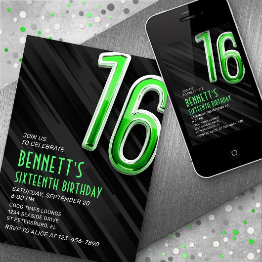 Invitation du 16e anniversaire des garçons moderne