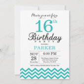 Invitation du 16e anniversaire Turquoise Chevron (Devant)