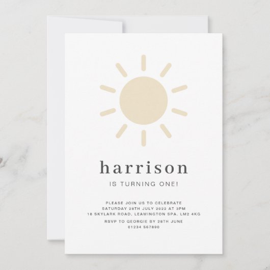 Invitation du 1er anniversaire du soleil (Devant)